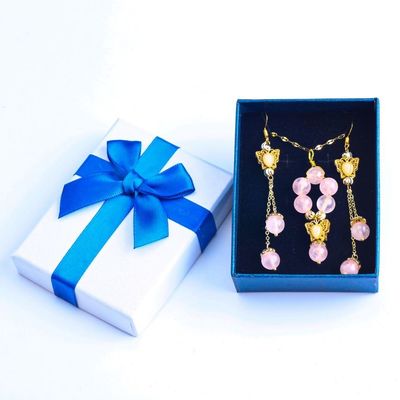 Handgefertigtes Edelstein-Kernhalsband und Ohrring Set Kupfer-Goldplattierung