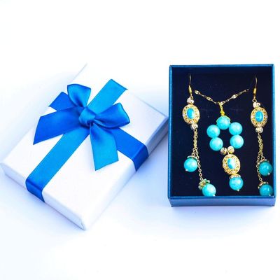 Handgefertigtes Edelstein-Kernhalsband und Ohrring Set Kupfer-Goldplattierung
