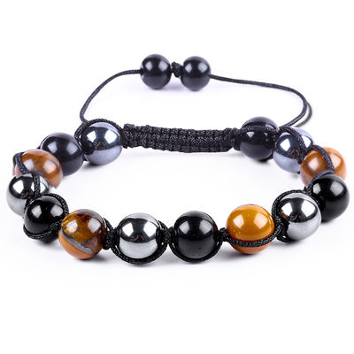 Verstellbares Handgewirktes Geflechtetes Seil Natur Triple Edelsteine Perlen Armband