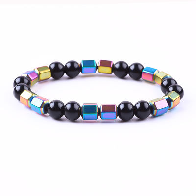 8mm handgefertigt, natürlich elastischer Kristallstein Obsidian Hematit Perlen Armband