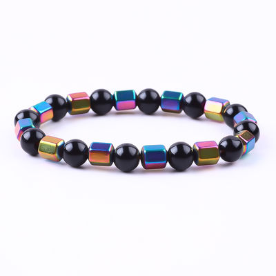 8mm handgefertigt, natürlich elastischer Kristallstein Obsidian Hematit Perlen Armband
