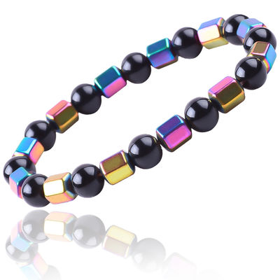8mm handgefertigt, natürlich elastischer Kristallstein Obsidian Hematit Perlen Armband