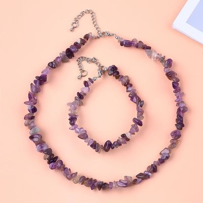 Handgefertigte verstellbare Chips Kiesstein Armband Halskette Set unregelmäßige Kristallheilung Energie Schmuck Kit