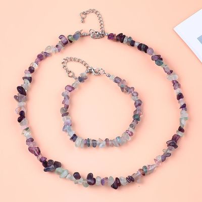 Handgefertigte verstellbare Chips Kiesstein Armband Halskette Set unregelmäßige Kristallheilung Energie Schmuck Kit