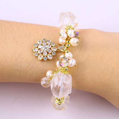 Handgefertigtes Edelstein-Armband Verstellbares Charme Klares Quarz-Armband Naturstein Perlen Schmuck für die Party täglich zu tragen