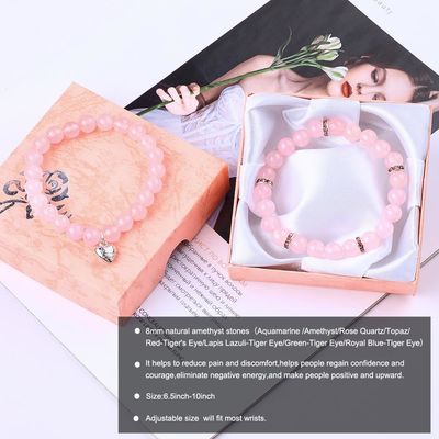8mm Rose Quarz Edelstein Perlen Armband Heilende Energie Charme Schmuck