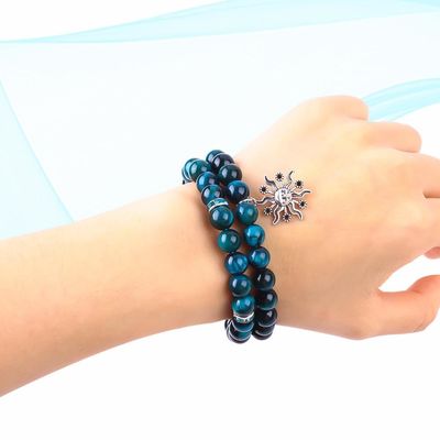Handgefertigt, elastisch, rund, türkisblau, Tiger-Auge, Stein, Perlen, Stretch-Armband