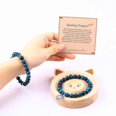 Handgefertigt, elastisch, rund, türkisblau, Tiger-Auge, Stein, Perlen, Stretch-Armband