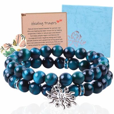 Handgefertigt, elastisch, rund, türkisblau, Tiger-Auge, Stein, Perlen, Stretch-Armband