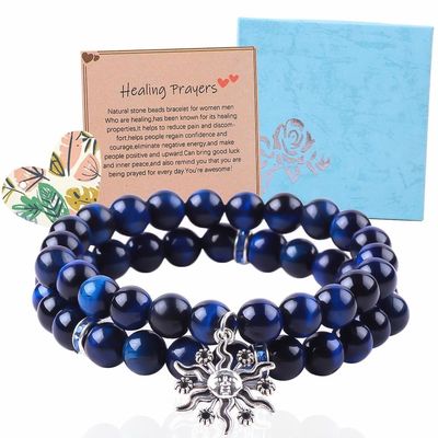 Elastische Runde Dunkelblau 8mm Tiger Auge Edelstein Armband Heilende Energie Charme Schmuck