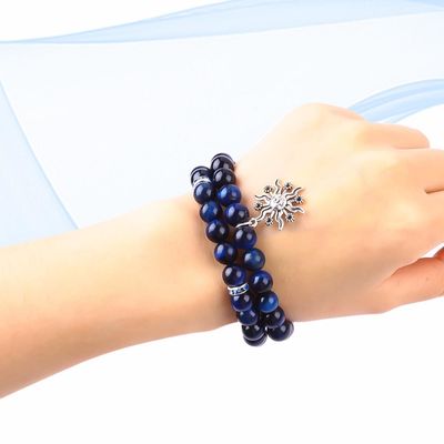 Elastische Runde Dunkelblau 8mm Tiger Auge Edelstein Armband Heilende Energie Charme Schmuck