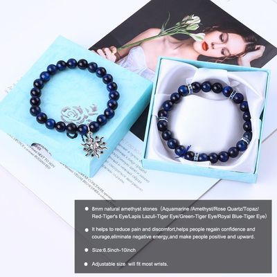 Elastische Runde Dunkelblau 8mm Tiger Auge Edelstein Armband Heilende Energie Charme Schmuck