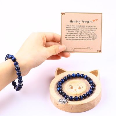 Elastische Runde Dunkelblau 8mm Tiger Auge Edelstein Armband Heilende Energie Charme Schmuck