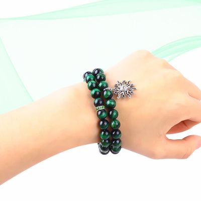 Handgefertigt rundes Grün 10mm Tiger Auge Perlen Armband Kristall Heilung