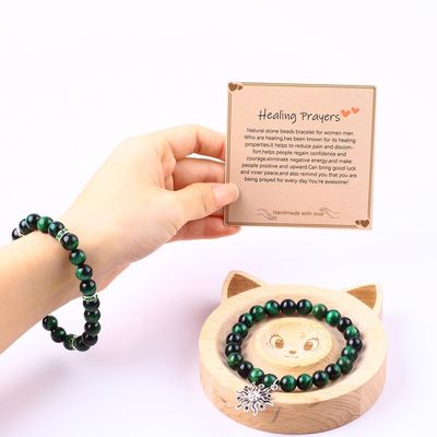 Handgefertigt rundes Grün 10mm Tiger Auge Perlen Armband Kristall Heilung