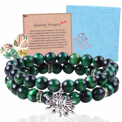 Handgefertigt rundes Grün 10mm Tiger Auge Perlen Armband Kristall Heilung
