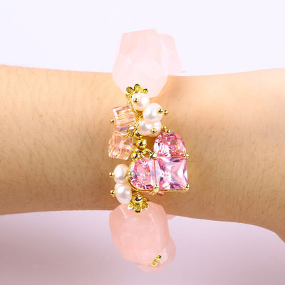 Handgefertigt Edelstein Armband Verstellbares Charme Rose Quarz Armband Naturstein Perlen Schmuck für die Party täglich zu tragen