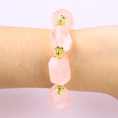 Handgefertigt Edelstein Armband Verstellbares Charme Rose Quarz Armband Naturstein Perlen Schmuck für die Party täglich zu tragen
