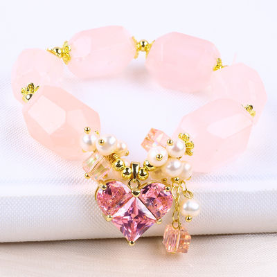 Handgefertigt Edelstein Armband Verstellbares Charme Rose Quarz Armband Naturstein Perlen Schmuck für die Party täglich zu tragen