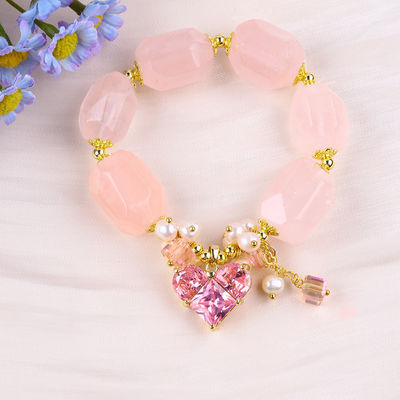 Handgefertigt Edelstein Armband Verstellbares Charme Rose Quarz Armband Naturstein Perlen Schmuck für die Party täglich zu tragen