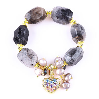 Handgefertigt Edelstein Armband Verstellbar Charme Schwarz Rutilat Quarz Armband Naturstein Perlen Schmuck für tägliches Tragen