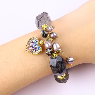 Handgefertigt Edelstein Armband Verstellbar Charme Schwarz Rutilat Quarz Armband Naturstein Perlen Schmuck für tägliches Tragen