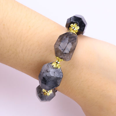Handgefertigt Edelstein Armband Verstellbar Charme Schwarz Rutilat Quarz Armband Naturstein Perlen Schmuck für tägliches Tragen