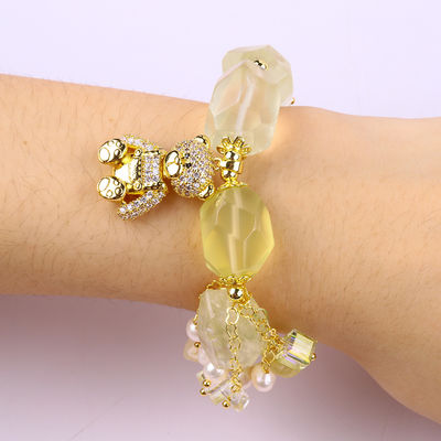 Handgefertigtes Edelstein-Armband Verstellbares Charme Zitrin-Armbänder Naturstein Perlen Schmuck für die Party täglich zu tragen