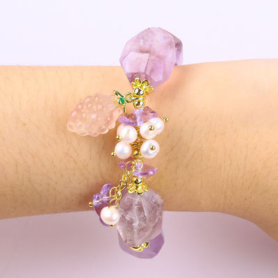 Handgefertigtes Edelstein-Armband Verstellbarer Charme Amethyst-Armbänder Naturstein Perlen Schmuck für die Party täglich zu tragen