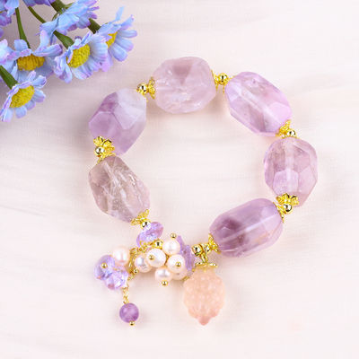 Handgefertigtes Edelstein-Armband Verstellbarer Charme Amethyst-Armbänder Naturstein Perlen Schmuck für die Party täglich zu tragen