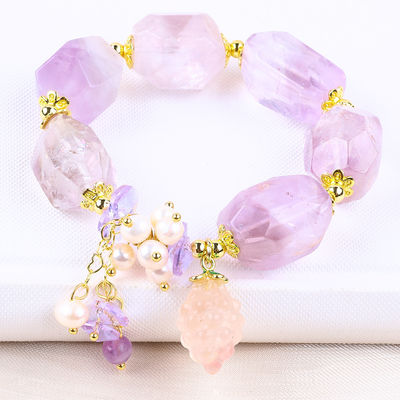 Handgefertigtes Edelstein-Armband Verstellbarer Charme Amethyst-Armbänder Naturstein Perlen Schmuck für die Party täglich zu tragen