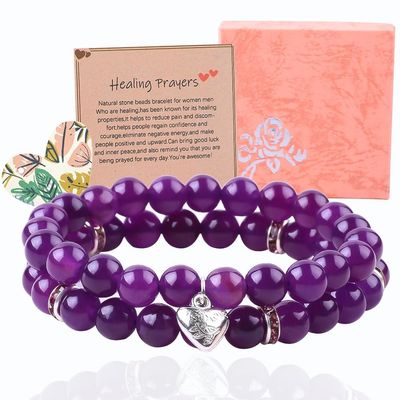 Runde Form Lila Edelstein Amethyst Perlen Armband 4/6/8/10/12mm