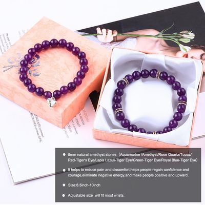 Runde Form Lila Edelstein Amethyst Perlen Armband 4/6/8/10/12mm