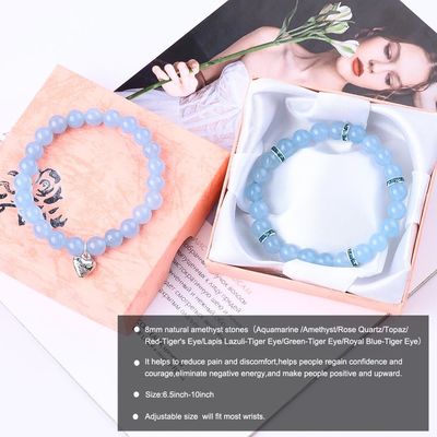 8mm Amethyst Blau Aquamarin Edelstein Armbänder Kristallheilung