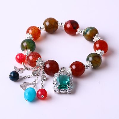 Handgefertigtes rundes Perlen-Kristall-Edelstein-Elastisches Armband mit Deluxe-Charms