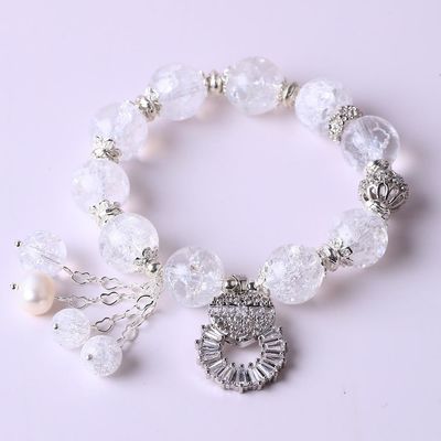 Handgefertigtes rundes Perlen-Kristall-Edelstein-Elastisches Armband mit Deluxe-Charms