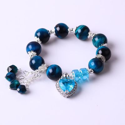 Handgefertigtes rundes Perlen-Kristall-Edelstein-Elastisches Armband mit Deluxe-Charms
