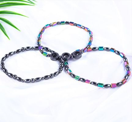 Edelstein Perlen Magnetische Hematit Stein Knöchel Armbänder mit Fünf-Sterne-Symbol