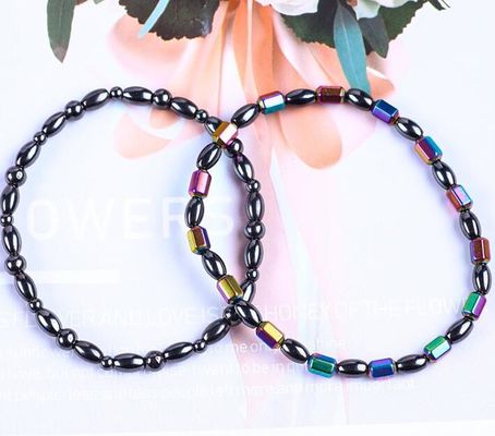 Edelstein Perlen Magnetische Hematit Stein Knöchel Armbänder mit Fünf-Sterne-Symbol