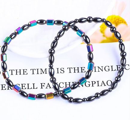 Edelstein Perlen Magnetische Hematit Stein Knöchel Armbänder mit Fünf-Sterne-Symbol