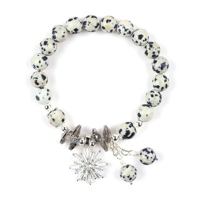 Gemstone 8mm Round Dalamation Jaspisch mit Schneeflocken Zauberperlen Armband zum Geschenken
