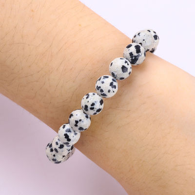 Gemstone 8mm Round Dalamation Jaspisch mit Schneeflocken Zauberperlen Armband zum Geschenken