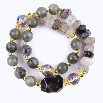 Handgefertigtes Labradorit-Mehrschicht- und Runder-Doppelschicht-Stretch-Perlen-Armband zum Geschenken