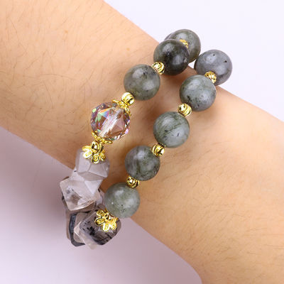 Handgefertigtes Labradorit-Mehrschicht- und Runder-Doppelschicht-Stretch-Perlen-Armband zum Geschenken