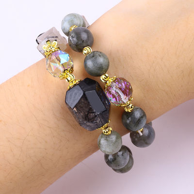 Handgefertigtes Labradorit-Mehrschicht- und Runder-Doppelschicht-Stretch-Perlen-Armband zum Geschenken