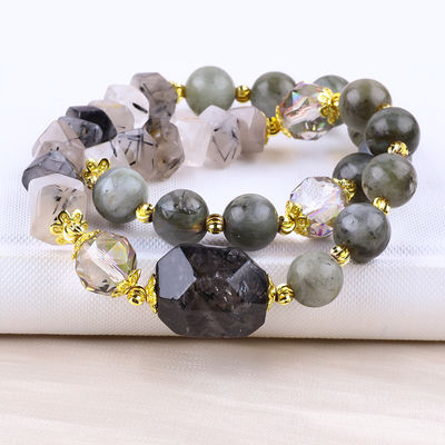 Handgefertigtes Labradorit-Mehrschicht- und Runder-Doppelschicht-Stretch-Perlen-Armband zum Geschenken