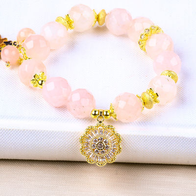 Handgefertigt Edelstein-Korn-Armband Natur Rose Quarz Verstellbar Giraffe Charm Armband Für die Party täglich tragen