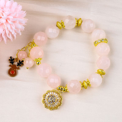 Handgefertigt Edelstein-Korn-Armband Natur Rose Quarz Verstellbar Giraffe Charm Armband Für die Party täglich tragen