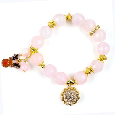 Handgefertigt Edelstein-Korn-Armband Natur Rose Quarz Verstellbar Giraffe Charm Armband Für die Party täglich tragen