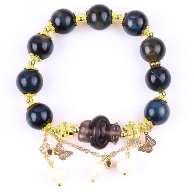 Handgefertigt Edelstein Perlen Armband Natürliche Tinte Blaues Tiger Auge Verstellbares Peel Charm Armband Für die Party täglich tragen